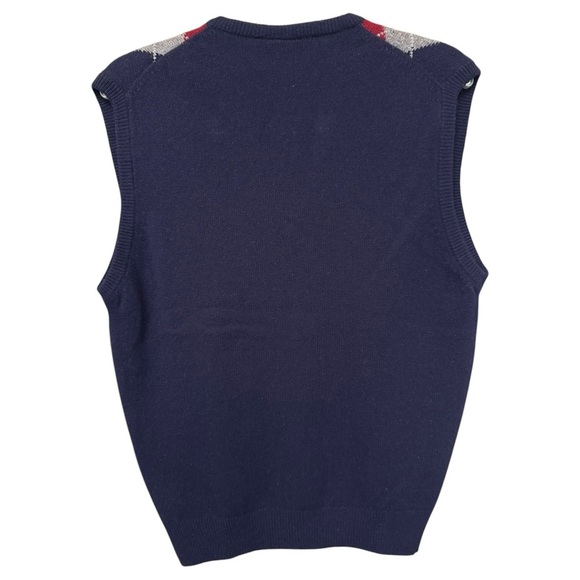 Vtg 80s Wolsey Wool Argyle Sweater Vest Size Medium Navy Blue Red Classic Prep - Picture 2 of 5